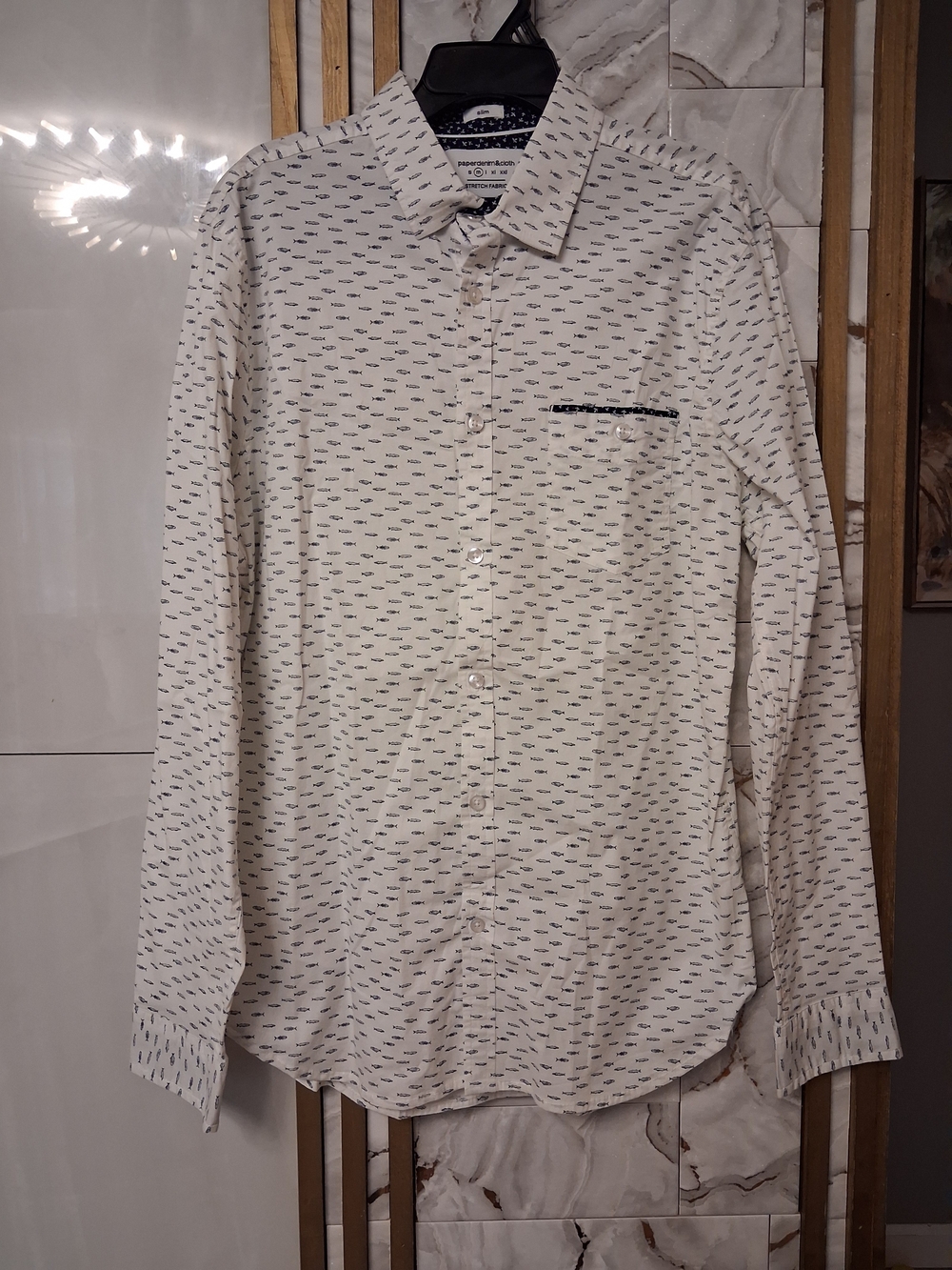Men's White Patterned Long-Sleeve Shirt